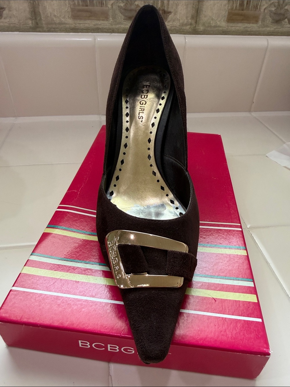BCBGirls Dark Brown Suede Pointed Toe Stiletto